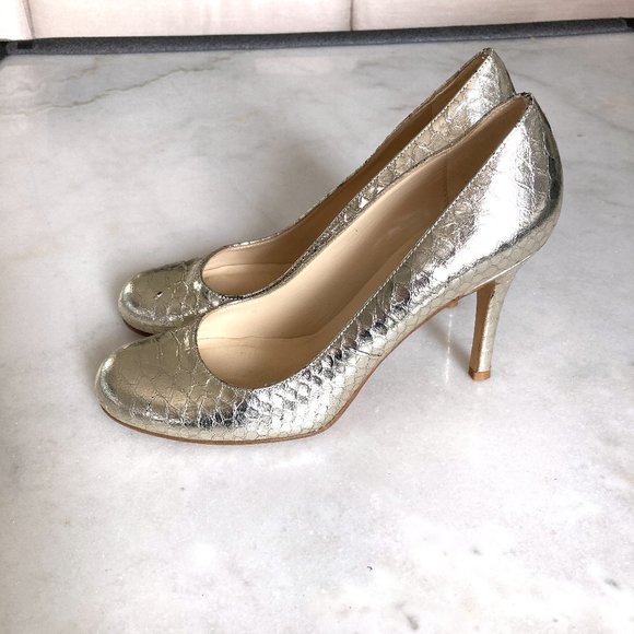 Worn 1x! Kate Spade Karolina gold / metallic snake high heel pumps / shoes - Picture 1 of 9